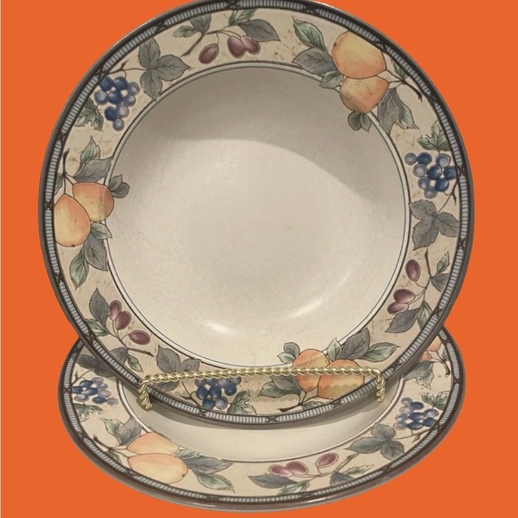 2 LG. Rim Soup Bowls Mikasa Intaglio CAC29 Garden Harvest Floral Fruit VTG - Picture 4 of 7